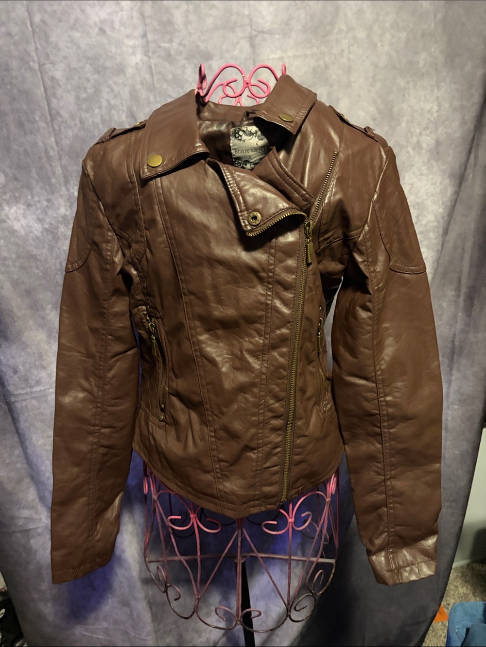 Body Central Brown Faux Leather Moto Jacket